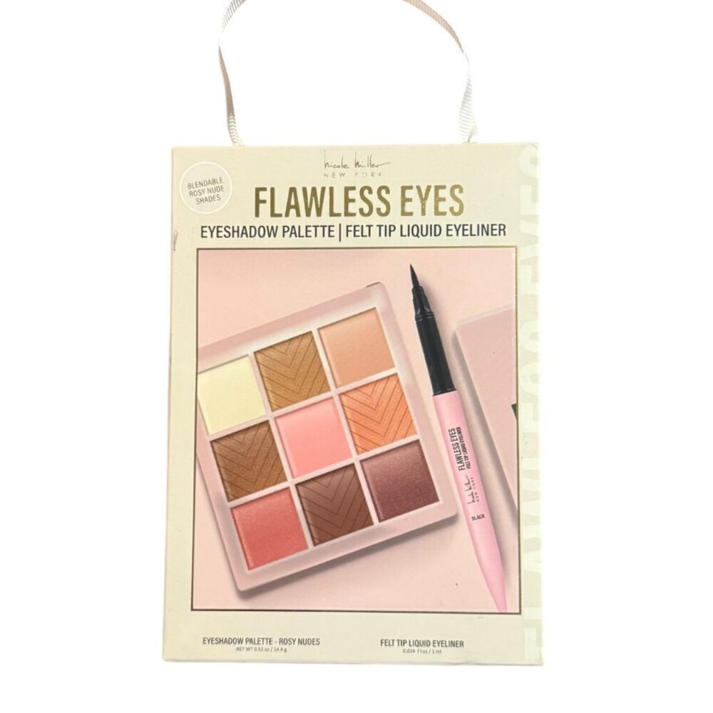 Nicole Miller Flawless Eyes Rosy Nude Eyeshadow Palette with Black Eyeliner Pen
